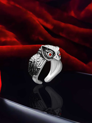 Saizen Silver Rings for Men Owl Face Ring